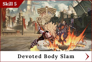 
	<span class='skilltitle'>Devoted Body Slam</span>   <span class='skillsubtitle'>[Command Throw]</span>
	<br>
	Throws midair foes from the ground.  Ladiva can't grab standing foes, but will grab any foe within range.
	<br>
	This skill can also be used to grab midair foes in hit stun, so try using it after connecting an anti-air attack.
	