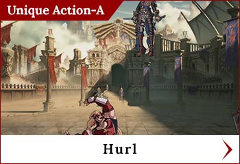 
	<span class='skilltitle'>Hurl</span>
	<br>
	<img src='../images/psbuttons/triangle.png'> : Tosses your opponent forward.
	<br>
	<img src='../images/psbuttons/circle.png'> : Tosses your opponent upward.
	<br>
	Both versions can be followed up by an additional attack.
	