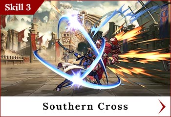 
	<span class='skilltitle'>Southern Cross</span>
	<br>
	Performs an advancing slash attack.  This skill has a fast recovery and can be followed up with additional attacks, so Lancelot can continue applying pressure to the foe even if it's blocked.
	