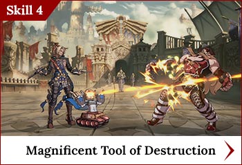 
	<span class='skilltitle'>Magnificent Tool of Destruction</span>
	<br>
	"Dude, Kat's not some rust bucket airship.  She's an ultra-hybrid hyper-weapon."
	<br>
	Summons Lady Katapillar into battle.
	<br>
	<img src='../images/psbuttons/square.png'> : Rocket Punch!
	<br>
	<img src='../images/psbuttons/triangle.png'> : Aether Beam!
	<br>
	<img src='../images/psbuttons/circle.png'> : Full Barrage!
	