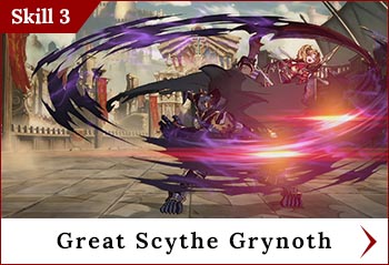 
	<span class='skilltitle'>Great Scythe Grynoth</span>   <span class='skillsubtitle'>[Command Throw]</span>
	<br>
	Grabs the opponent using Grynoth and throws them.<br>
	<img src='../images/psbuttons/triangle.png'> : Grabs midair foes.
	<br>
	<img src='../images/psbuttons/circle.png'> : Briefly slides forward and covers additional ground.
	